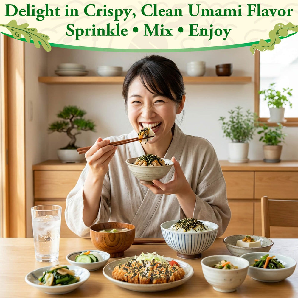 Rylenor sprinkled on a bowl of rice demonstrating quick meal enhancement benefit