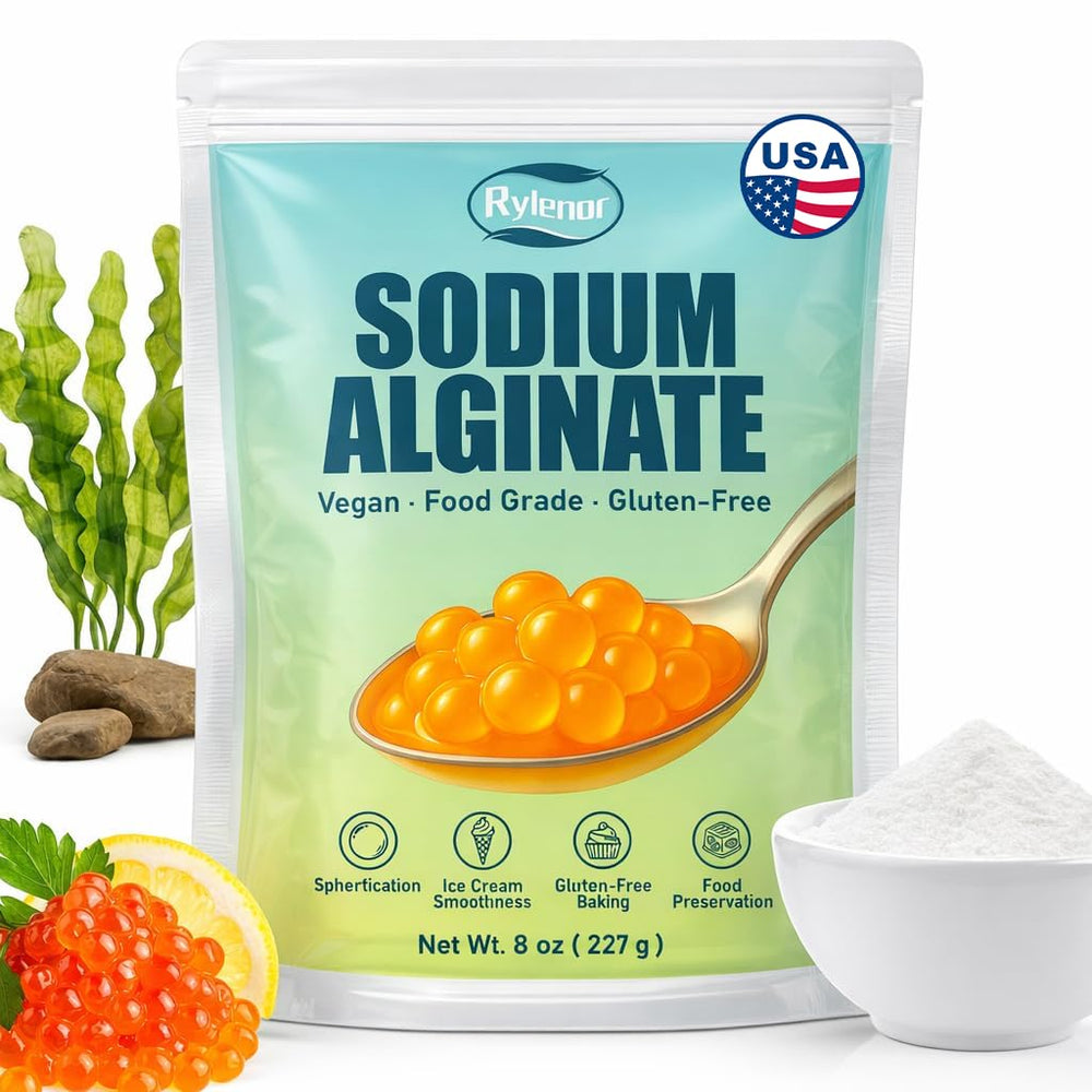 Rylenor front packaging 8 oz sodium alginate showing product name and benefit of clean-label