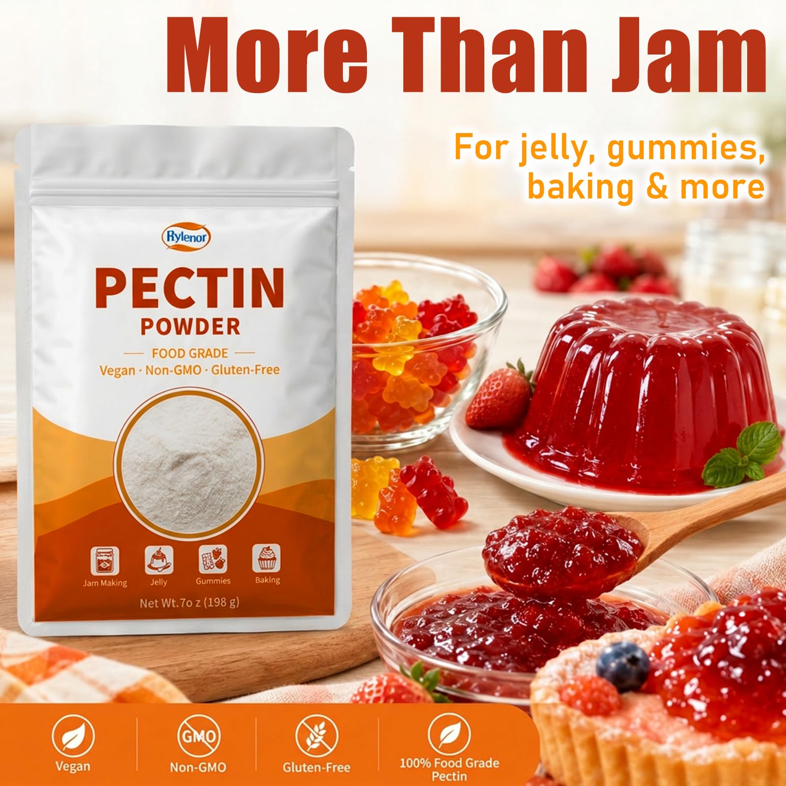 Rylenor jars of homemade jam demonstrating firm set and clarity