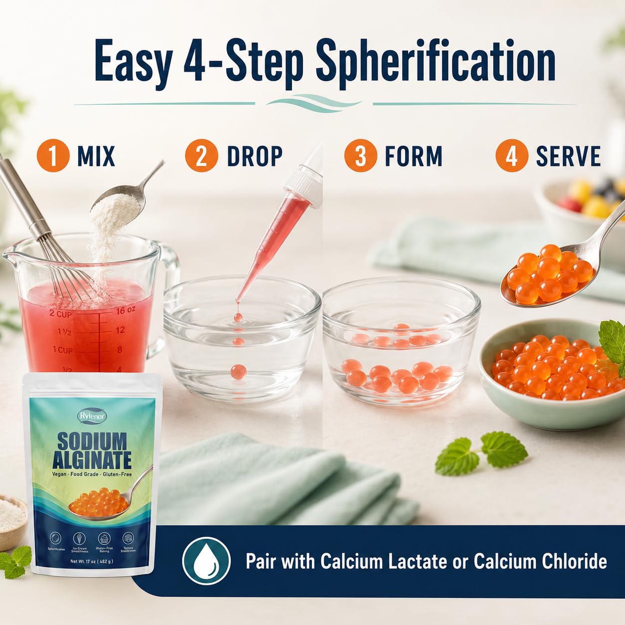 Rylenor kitchen lifestyle setup with pearls and tools inspiring culinary creativity