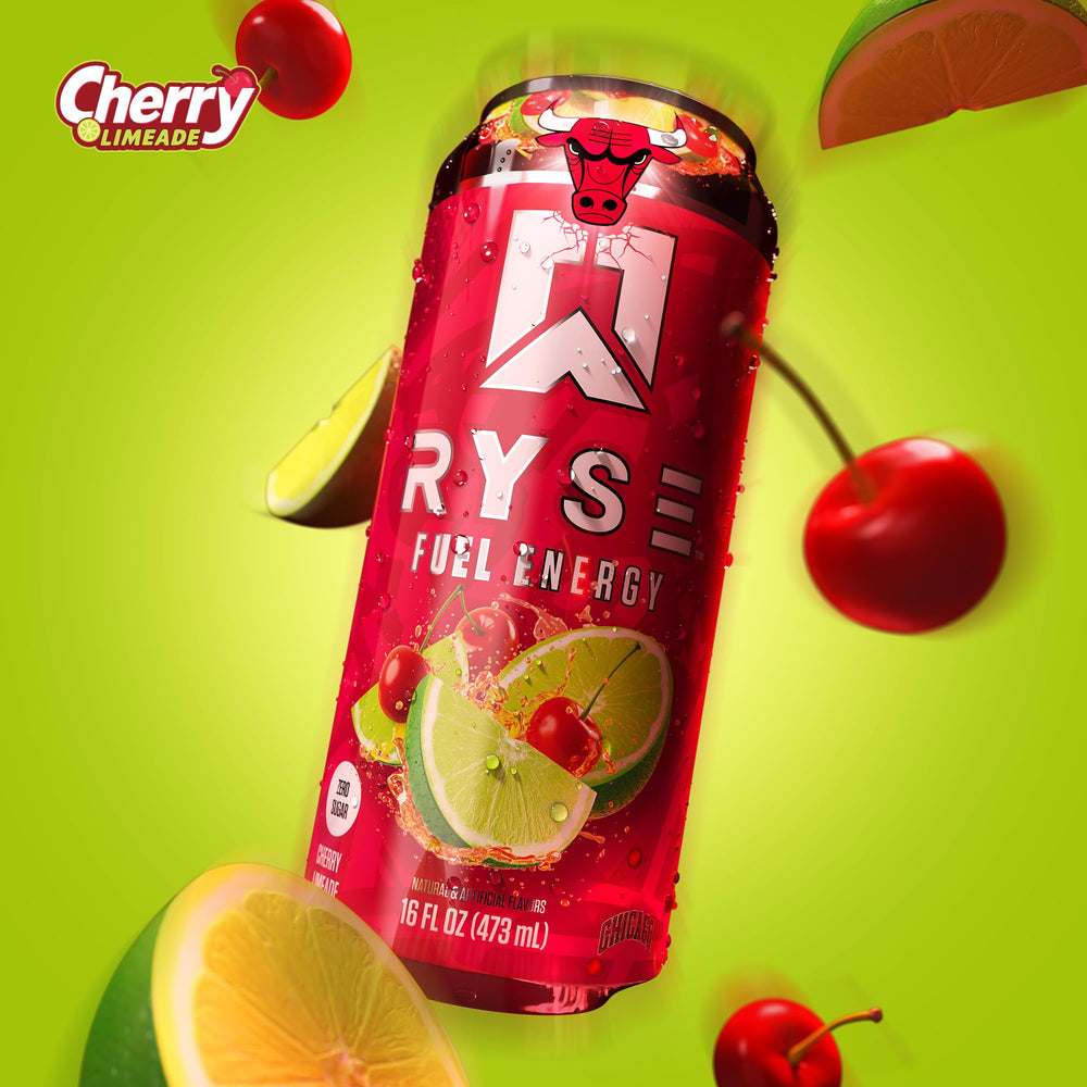 RYSE can opened with drink pouring, showing clean carbonation and clarity