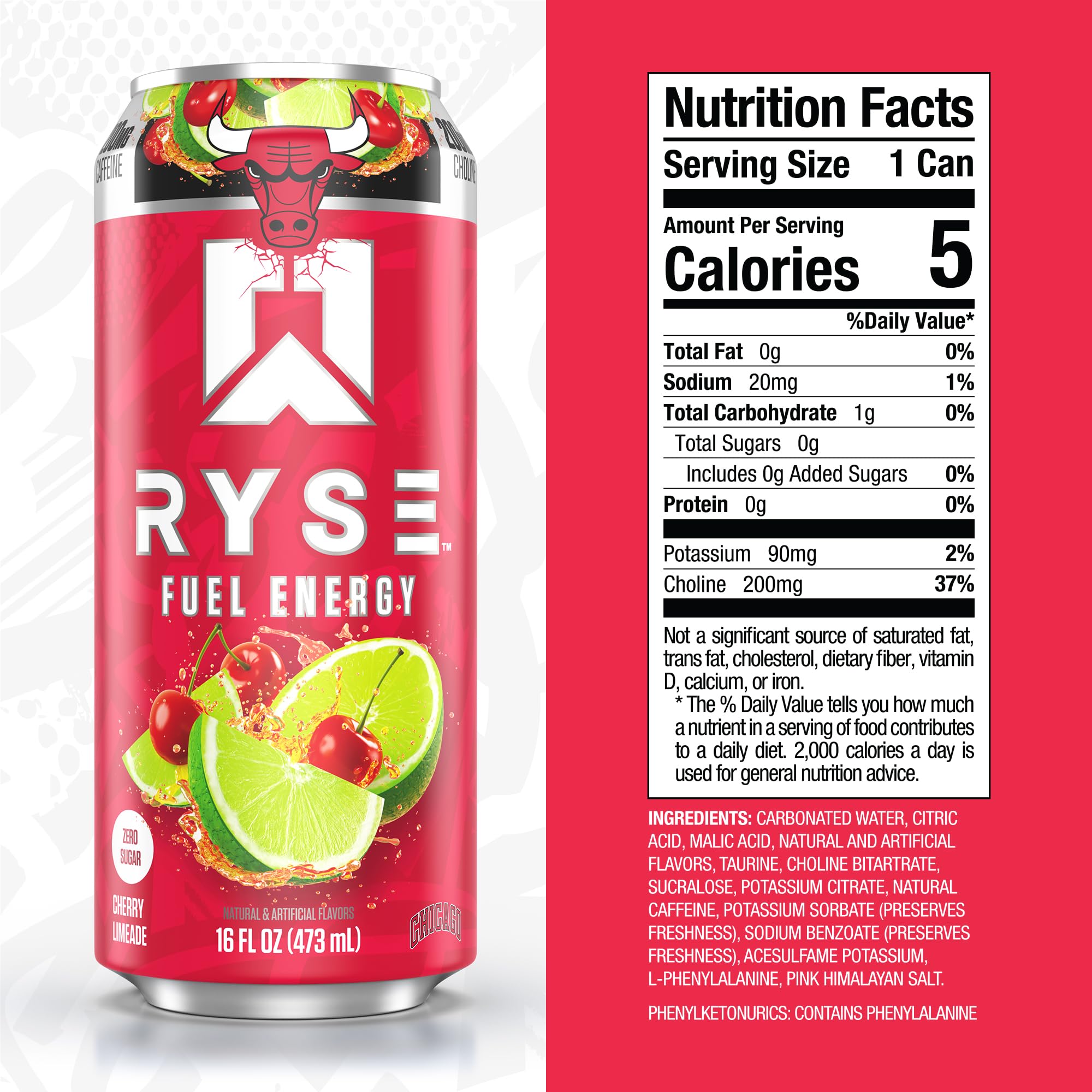 RYSE close-up of side label listing nootropic ingredients and sugar-free claim