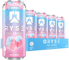 RYSE Up Supplements front can view showing cotton candy flavor and clean formula