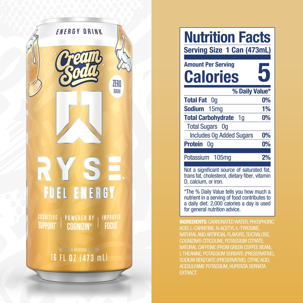 RYSE Up Supplements label close-up highlighting caffeine and nootropics