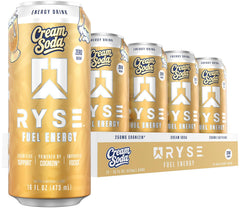 RYSE Up Supplements front can showing cream soda flavor and benefits