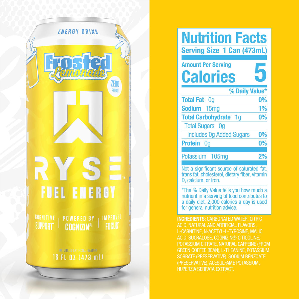 RYSE Up Supplements side label close-up highlighting ingredients and no artificial colors benefit
