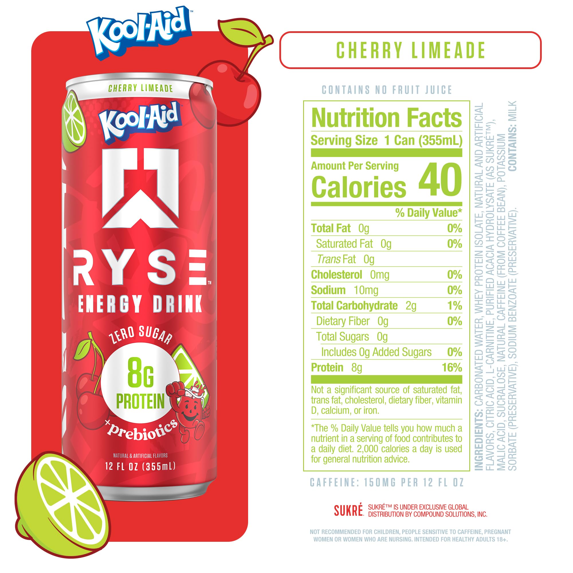 RYSE Up Supplements back label and nutrition facts highlighting protein and caffeine
