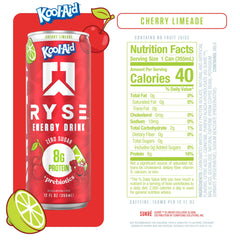RYSE Up Supplements back label and nutrition facts highlighting protein and caffeine