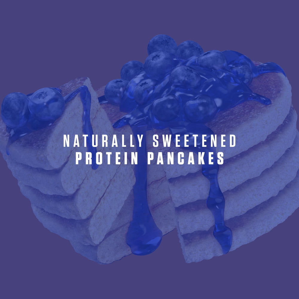 RYSE Up stacked blueberry pancakes plated to show fluffy texture