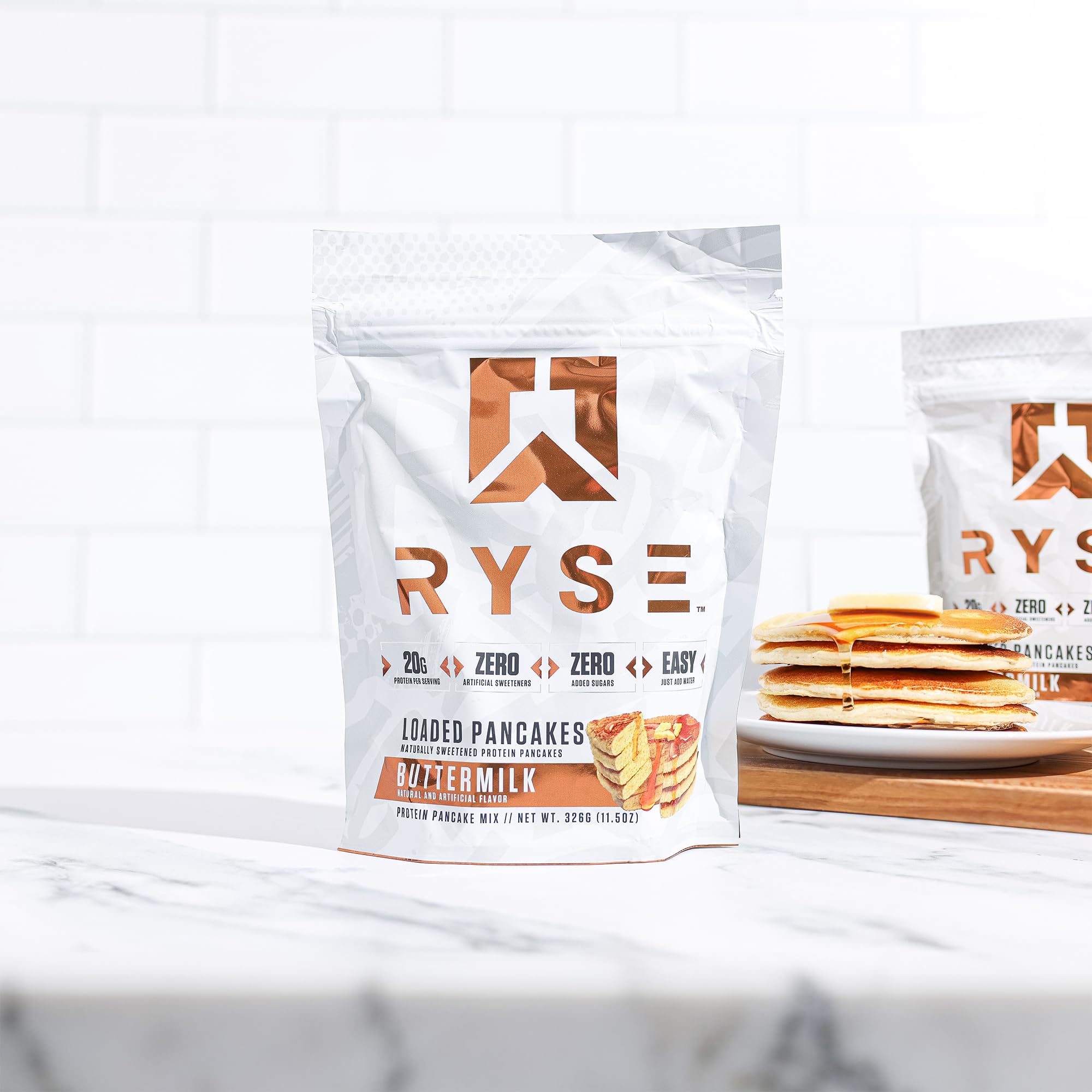 RYSE Up single serving beside measuring spoon for portion clarity