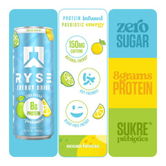 RYSE Up Supplements open can pouring into glass to show carbonation and clarity