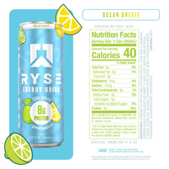 RYSE Up Supplements side label close-up highlighting 150mg caffeine and ingredients