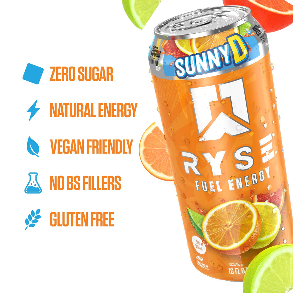 RYSE Up pouring into glass with bubbles illustrating refreshing, zero-sugar taste