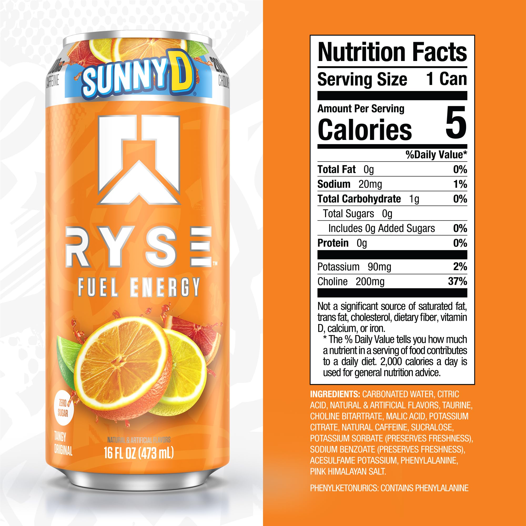 RYSE Up side label close-up highlighting ingredients and clean-label benefits