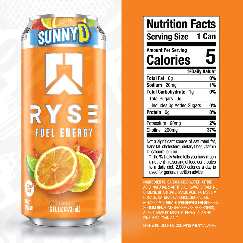 RYSE Up side label close-up highlighting ingredients and clean-label benefits