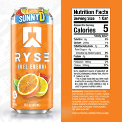 RYSE Up side label close-up highlighting ingredients and clean-label benefits