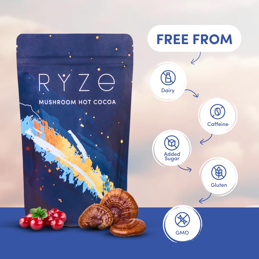 RYZE cup with milk and spoon showing creamy consistency and low-calorie treat benefit