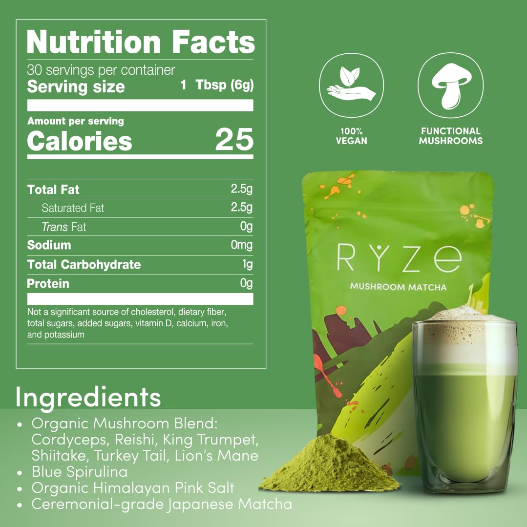 RYZE matcha in kitchen lifestyle shot showing ritual-ready everyday beverage