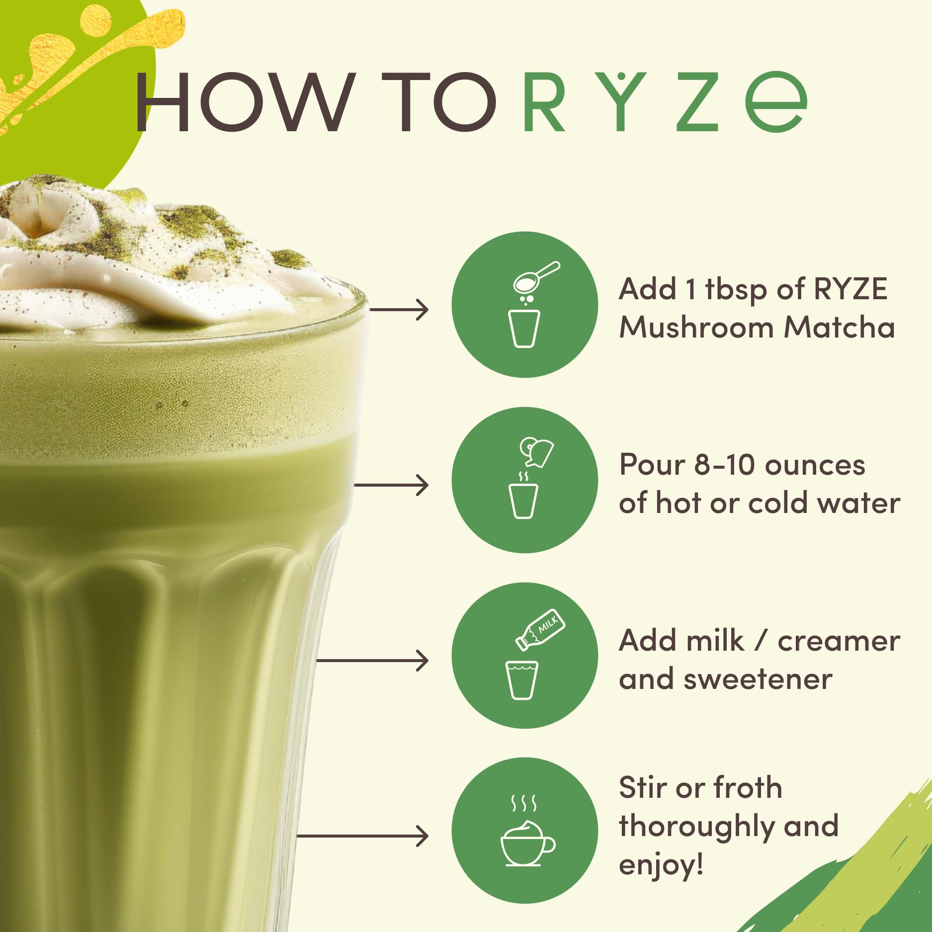 RYZE matcha serving spoon with powder showing easy portioning for daily use
