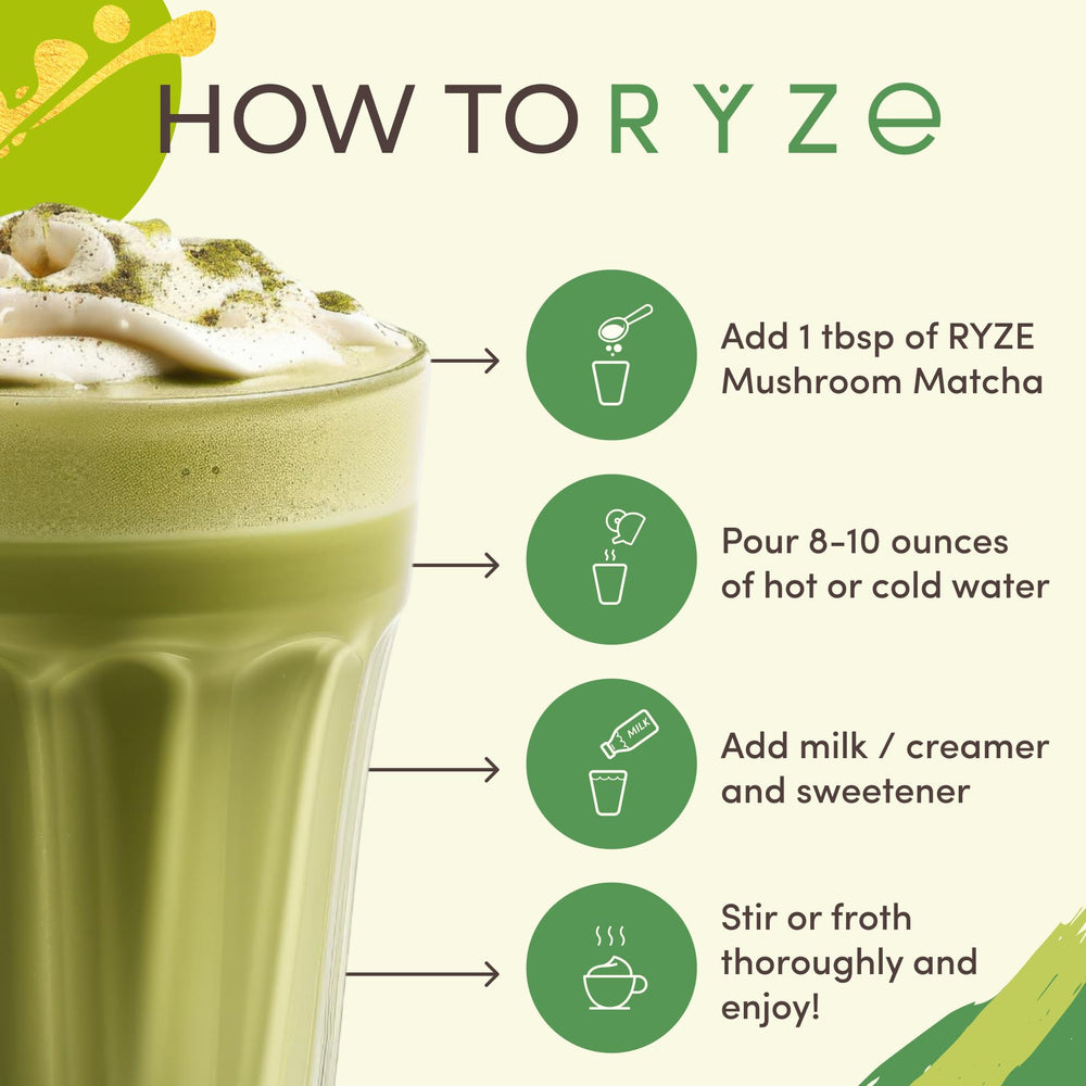 RYZE matcha serving spoon with powder showing easy portioning for daily use