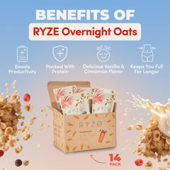 RYZE open packet close-up showing oat mix texture and chia benefits