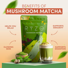 RYZE SUPERFOODS open mushroom coffee tin showing powder texture and aroma