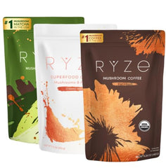 RYZE SUPERFOODS front packaging showing full bundle and convenience