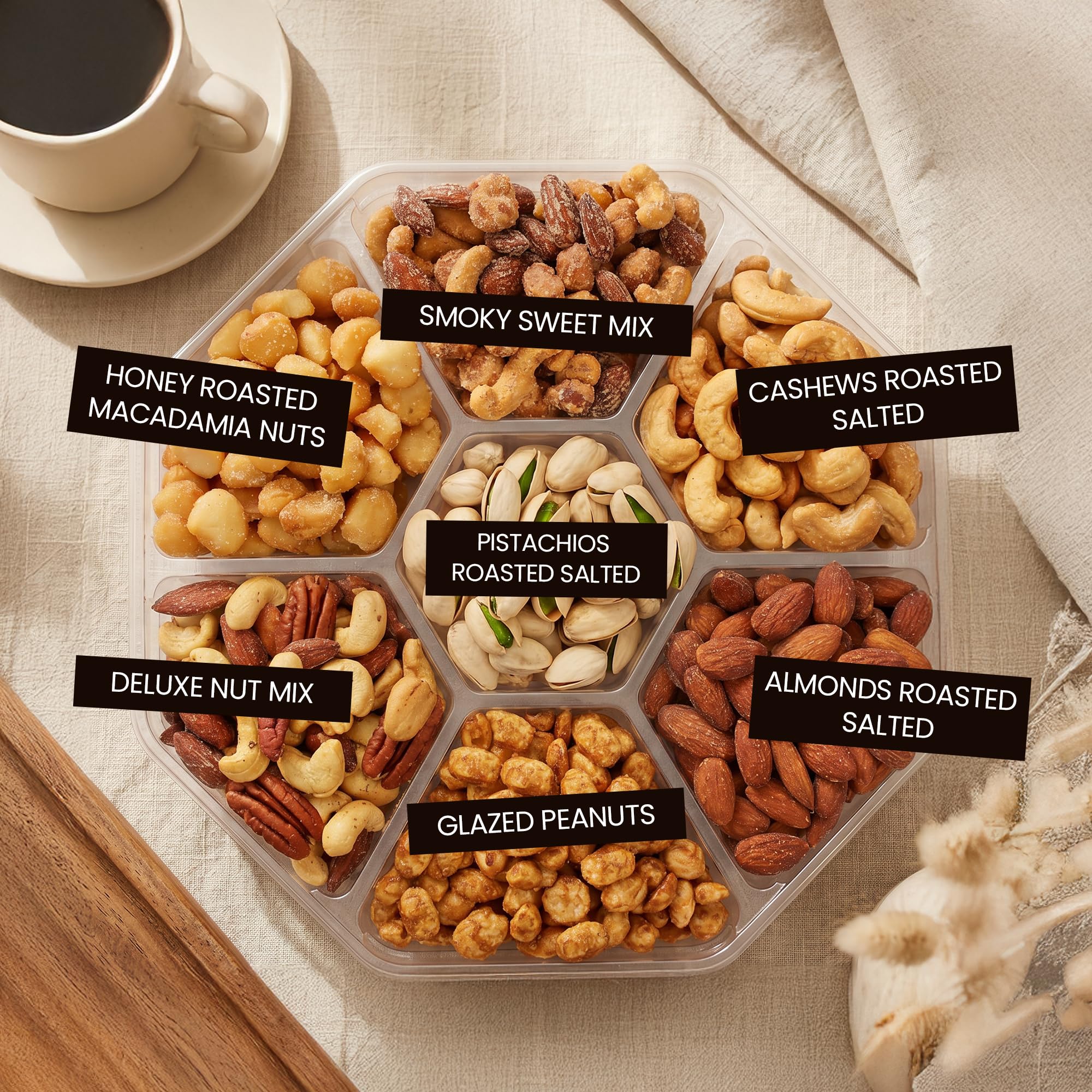 S&K Nut Co. hand holding tray to show scale and easy gift portability