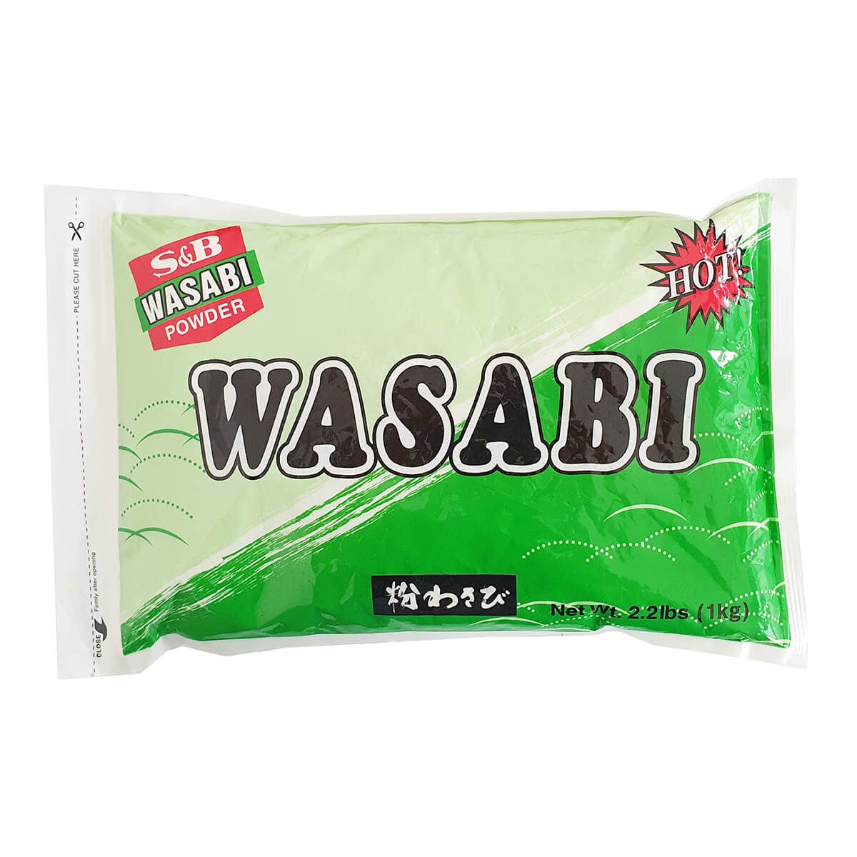 S&B wasabi powder front packaging showing 2.2 lb bag and clear labeling, ideal for restaurants