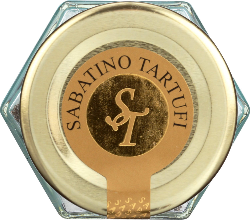Sabatino Tartufi ingredients overhead with Sicilian sea salt and truffle pieces