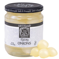 Sable & Rosenfeld jar front view showing premium vermouth onions and label benefits