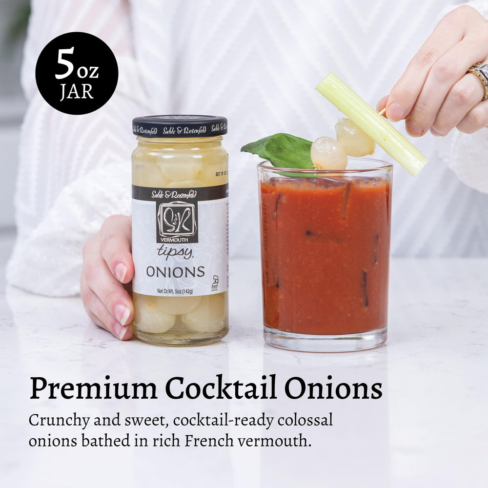 Close-up of Sable & Rosenfeld onion texture, highlighting crunchy bite for cocktails