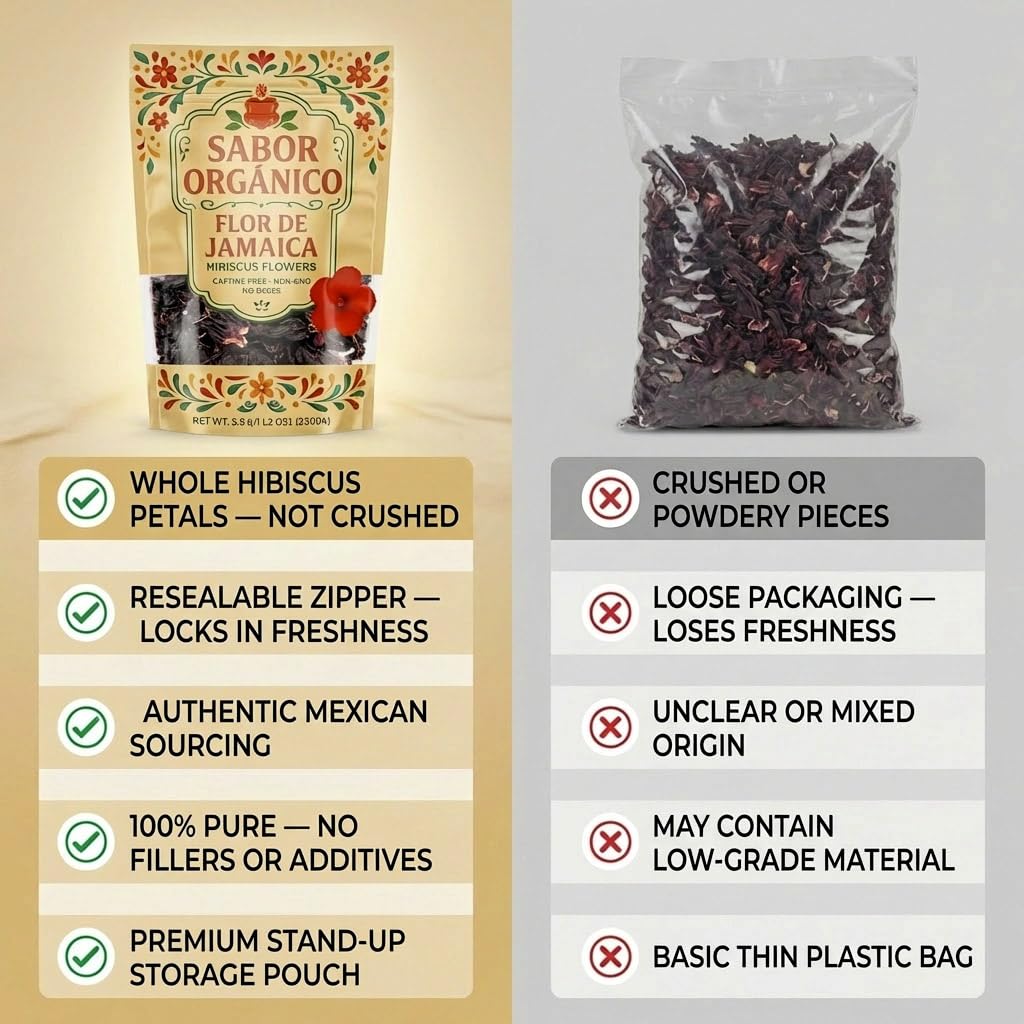 Sabor Orgánico close-up of dried hibiscus petals highlighting vibrant color and aroma