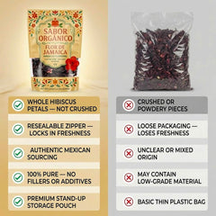 Sabor Orgánico close-up of dried hibiscus petals highlighting vibrant color and aroma