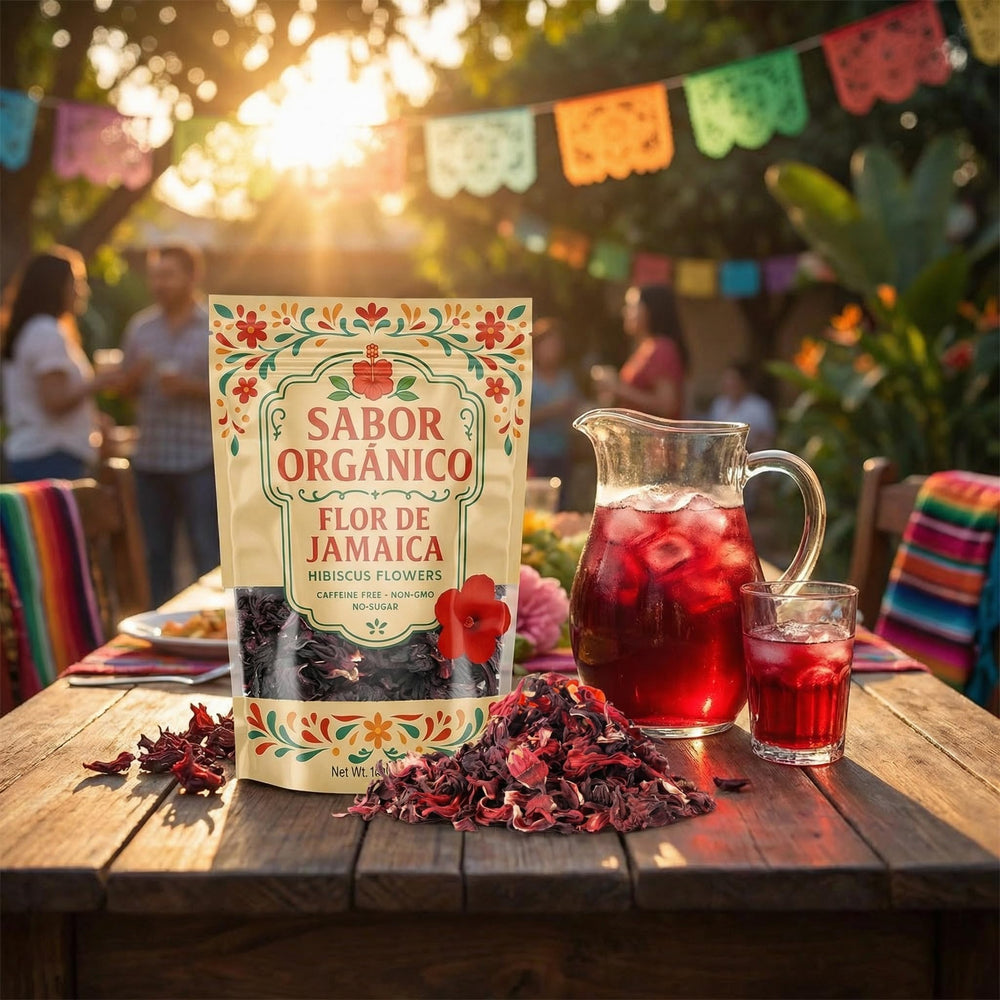 Sabor Orgánico served glass of hibiscus iced drink with lime showing refreshing flavor