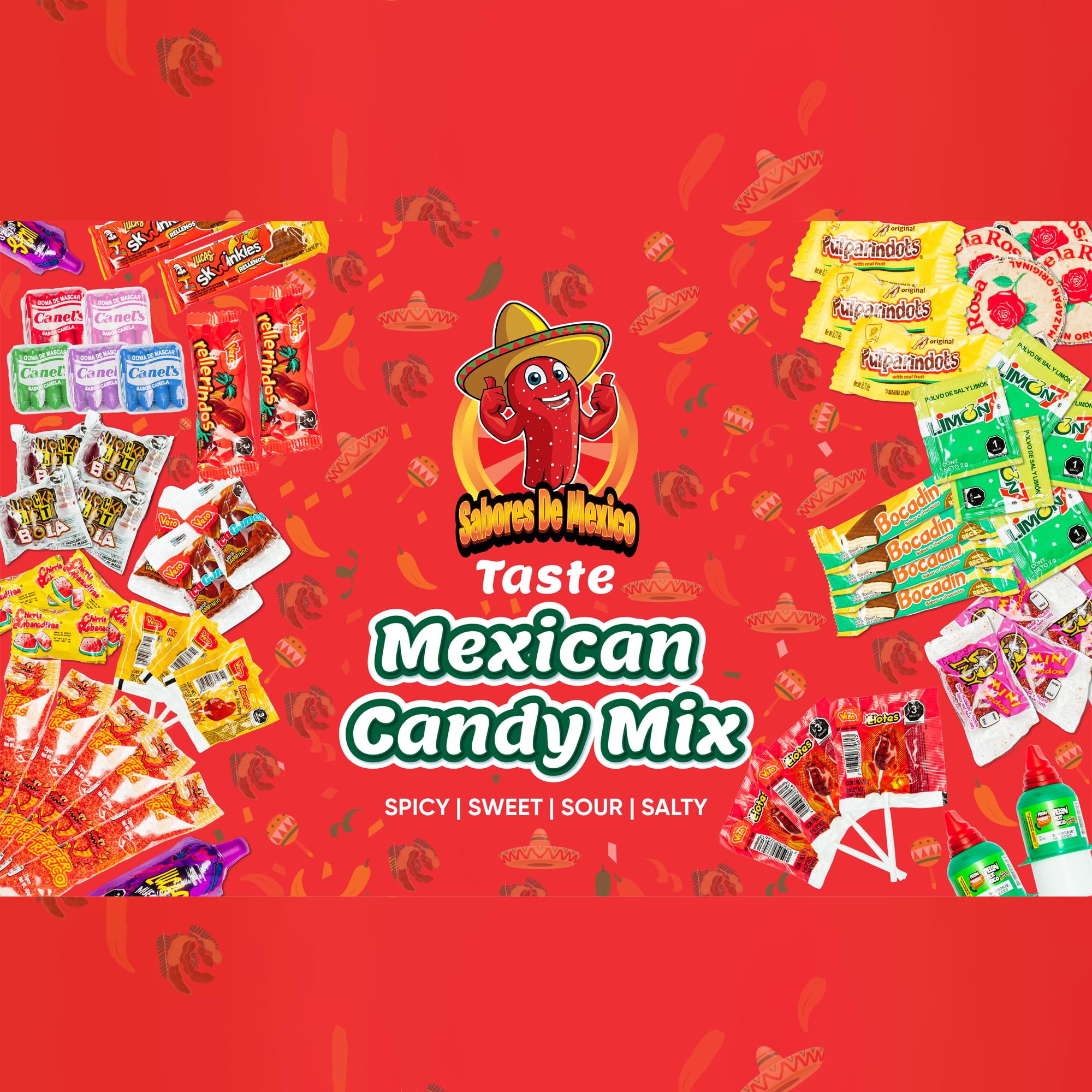Sabores De Mexico party table display of assorted candies ready for piñata or gifting enjoyment