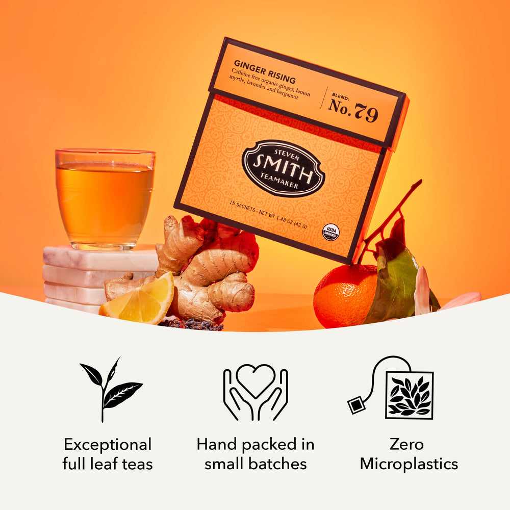 STEVEN SMITH TEAMAKER sachets beside a ruler showing compact size and travel convenience