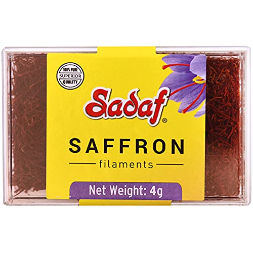 Sadaf saffron front packaging showing premium jar and weight benefit