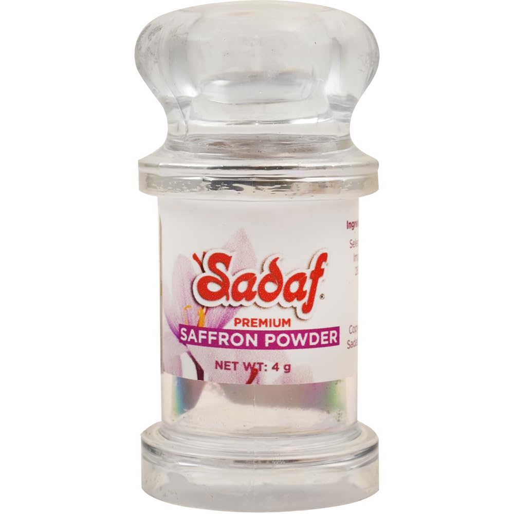 Sadaf jar front view showing premium Grade A saffron and compact 4 g benefit