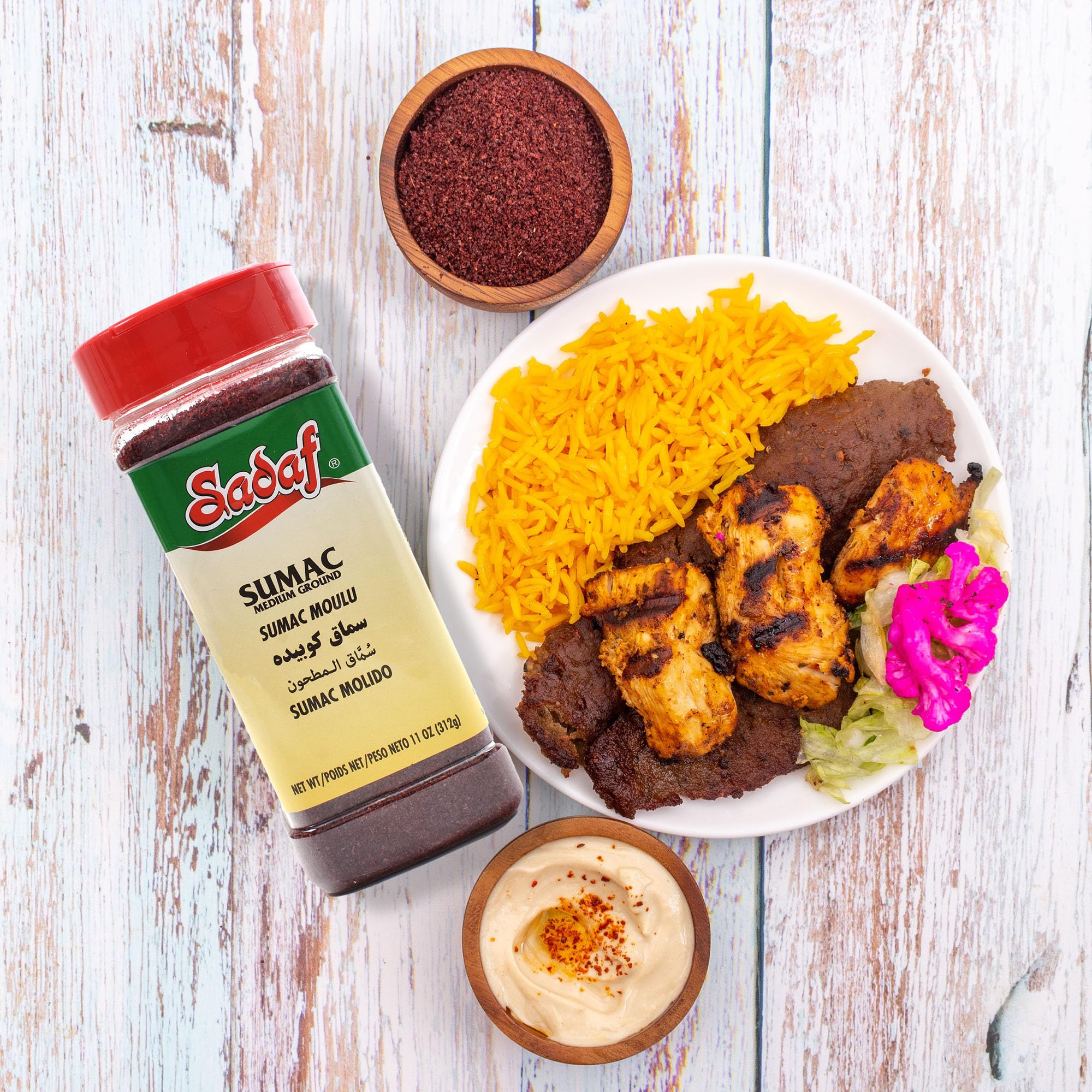 Sadaf sumac powder close-up texture, medium grind for even seasoning