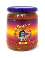Sadie's close-up texture of salsa showing chile and tomato pieces for bold flavor