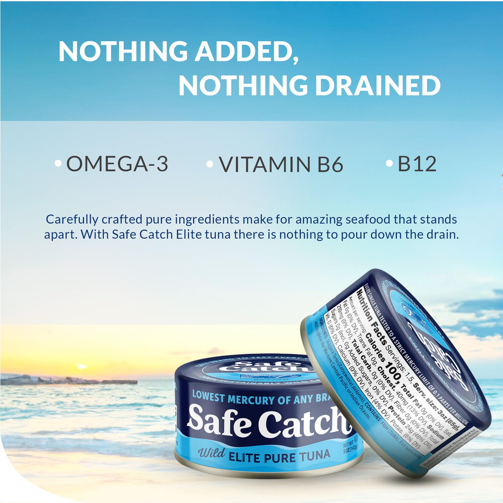 Safe Catch nutrition label on the can detailing protein and nutrient values