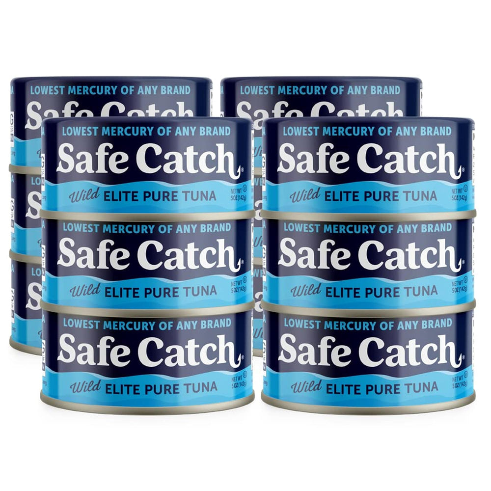 Safe Catch front packaging 12‑pack showing cans and brand for pantry convenience