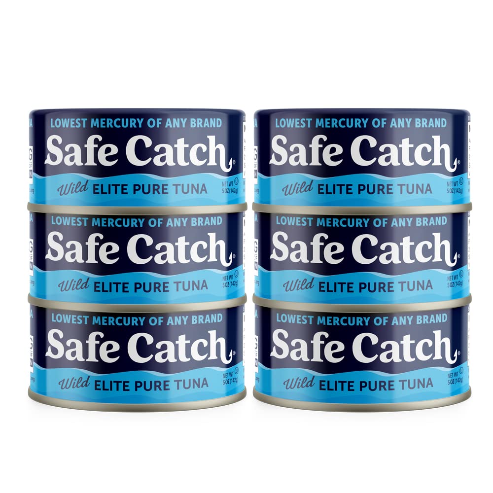 Safe Catch front packaging showing 6-pack, clear product ID and low mercury benefit