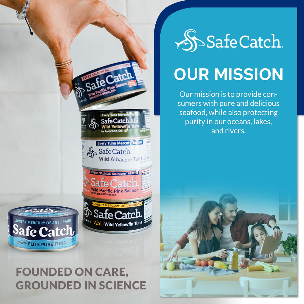 Safe Catch can held in hand to show 5oz size for portion and scale