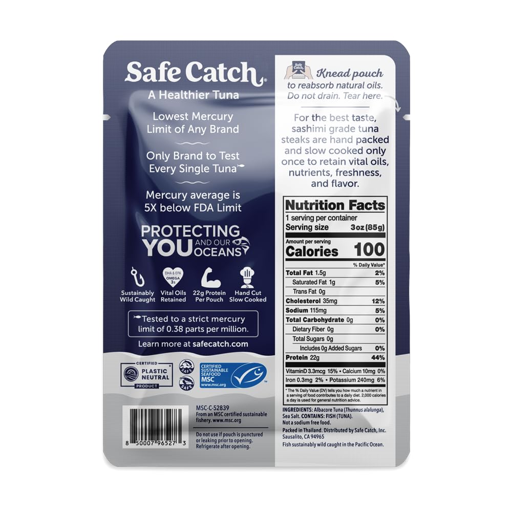 Safe Catch close-up of tuna texture highlighting flaky protein quality