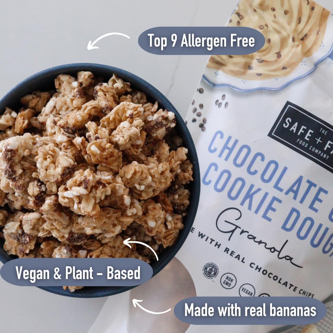 The Safe + Fair open pouch with spoon and plant milk illustrating serving ease