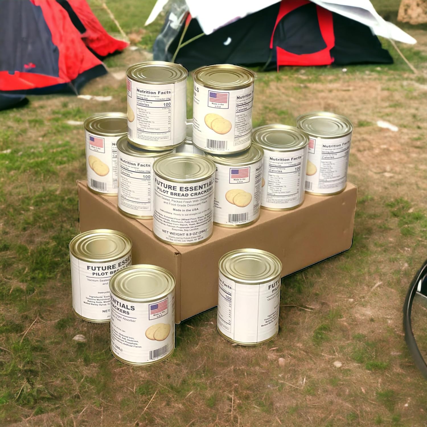 SAFECASTLE open can revealing stacked crackers for instant use benefit
