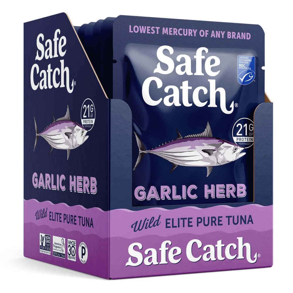 Safe Catch 12-pack on pantry shelf showing long-term convenience and value