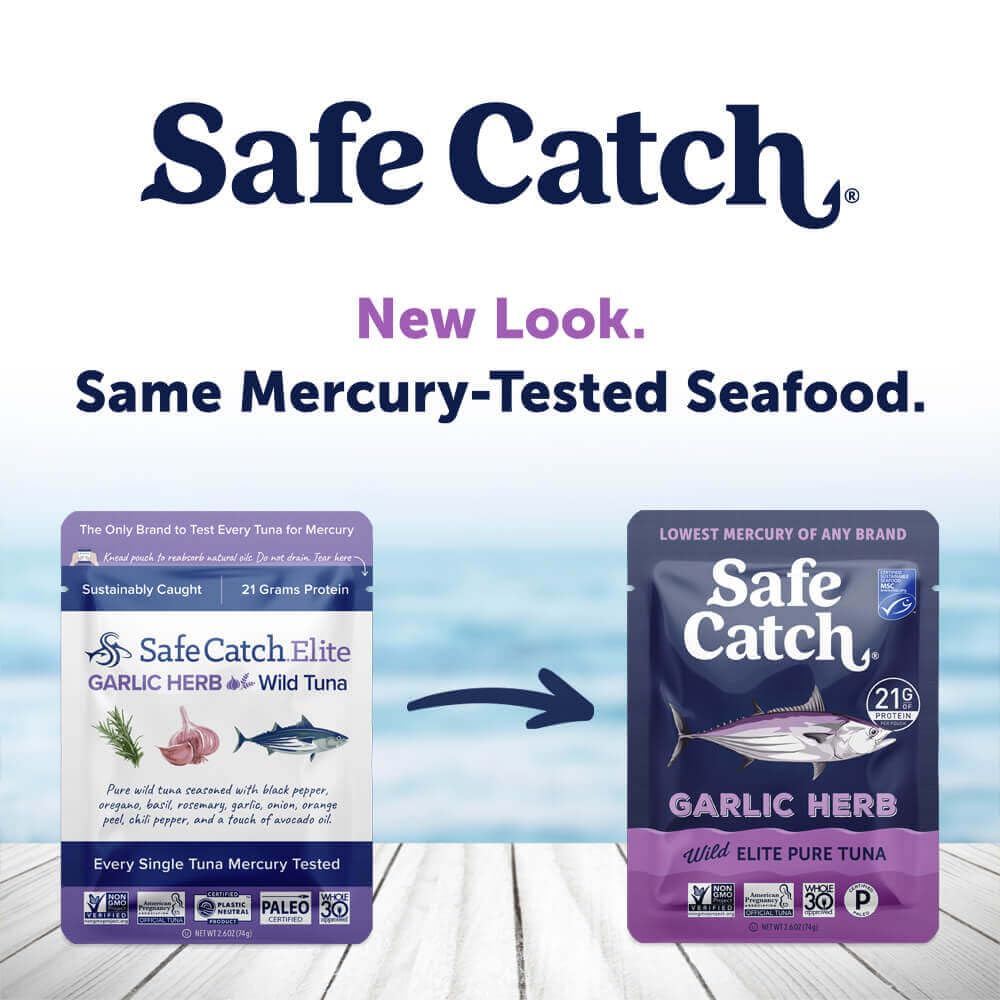 Safe Catch pouch added to salad demonstrating easy protein boost